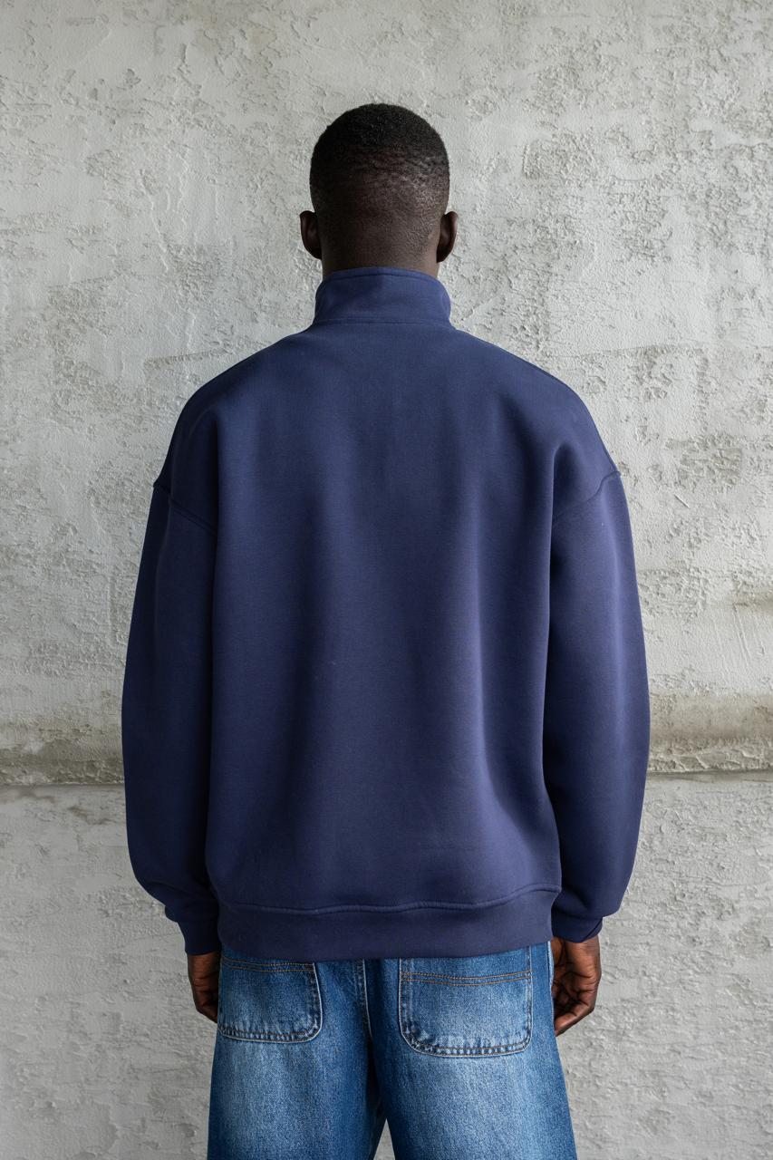 Erkek Basic Yüksek Yaka Sweatshirt Gece Mavisi