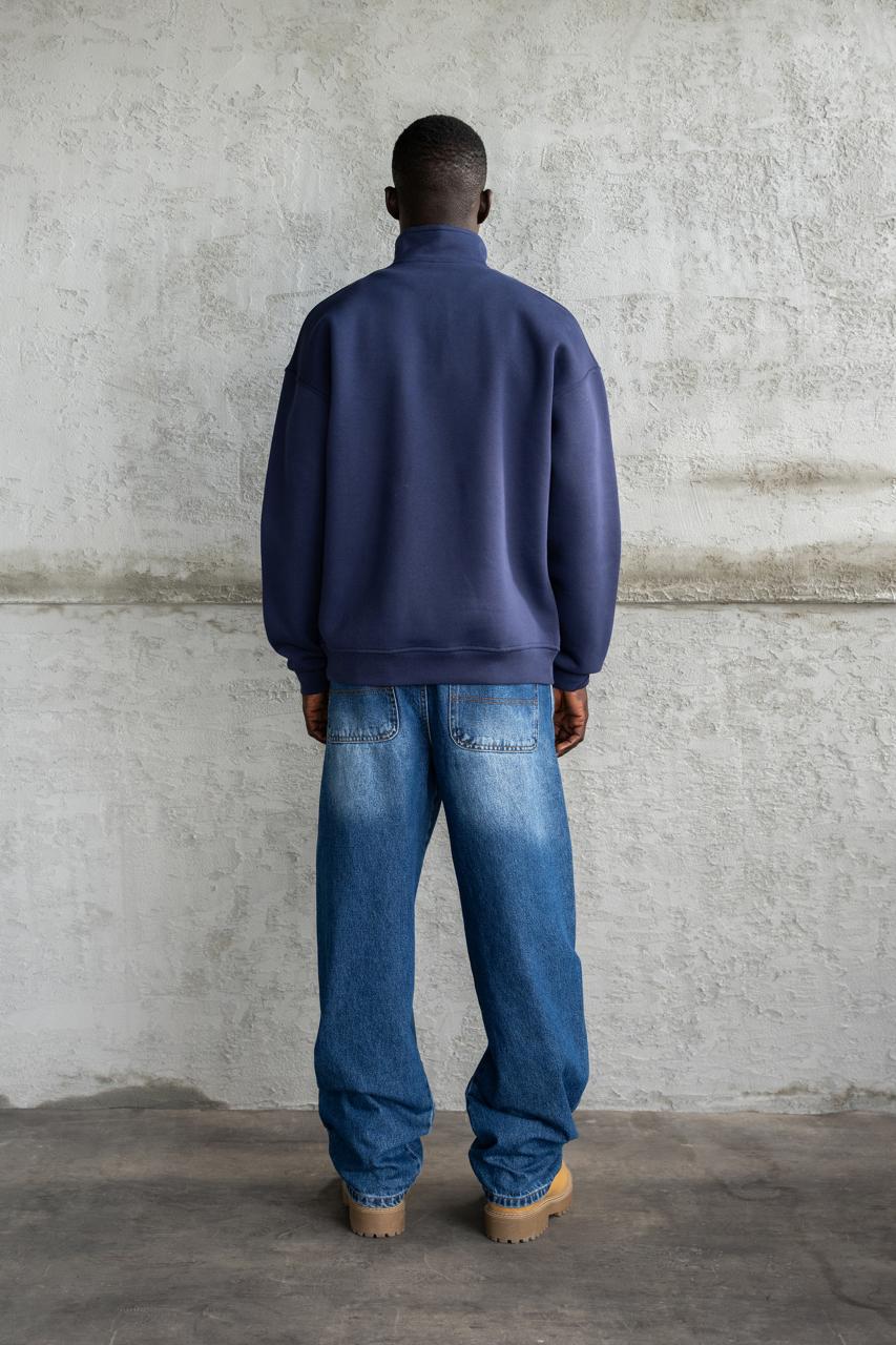 Erkek Basic Yüksek Yaka Sweatshirt Gece Mavisi