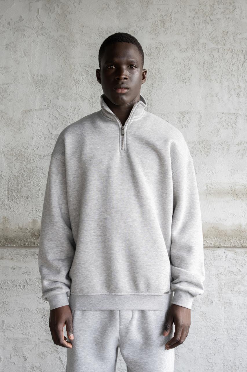 Erkek Basic Yüksek Yaka Sweatshirt Gri Melanj