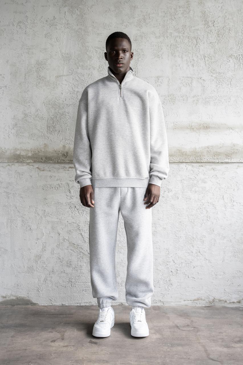 Erkek Basic Yüksek Yaka Sweatshirt Gri Melanj