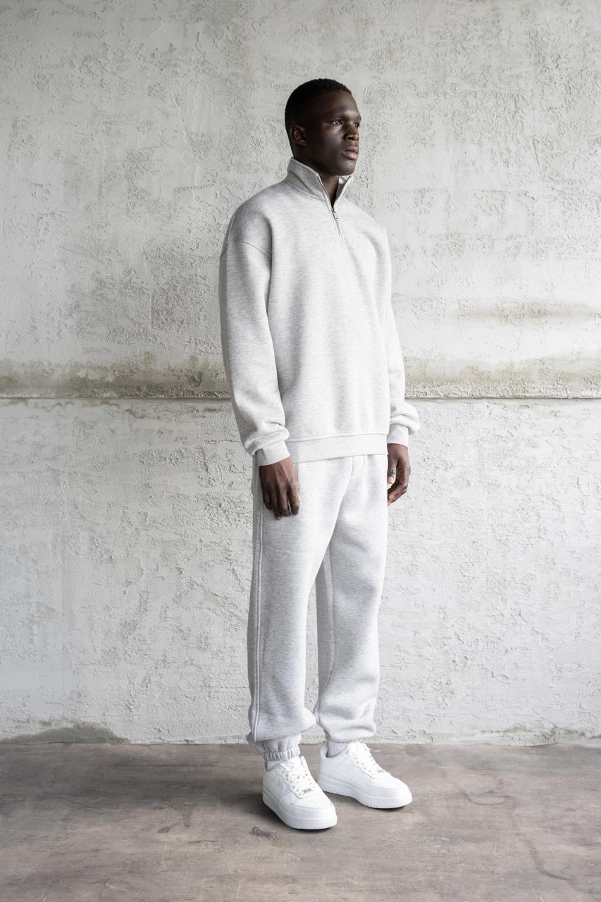 Erkek Basic Yüksek Yaka Sweatshirt Gri Melanj