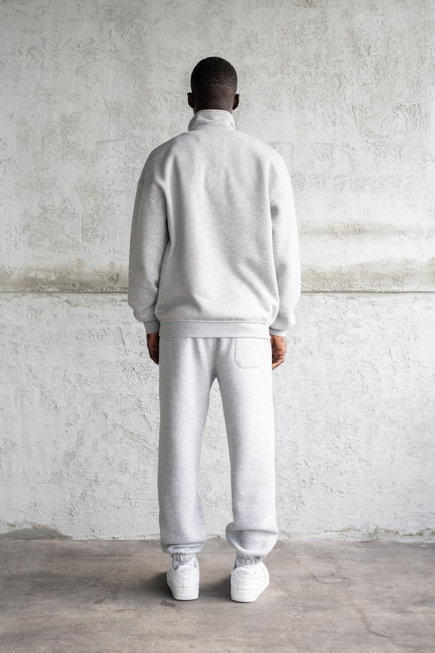 Erkek Basic Yüksek Yaka Sweatshirt Gri Melanj