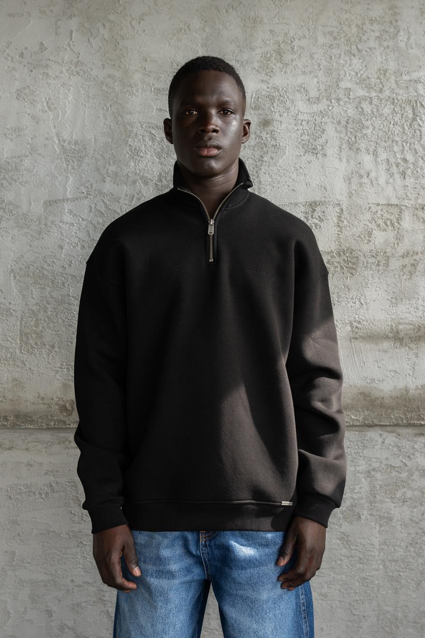 Erkek Basic Yüksek Yaka Sweatshirt Siyah