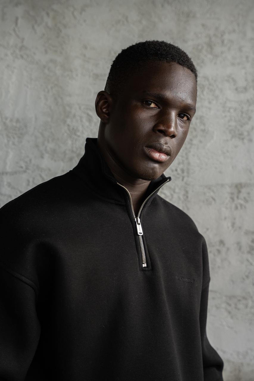 Erkek Basic Yüksek Yaka Sweatshirt Siyah