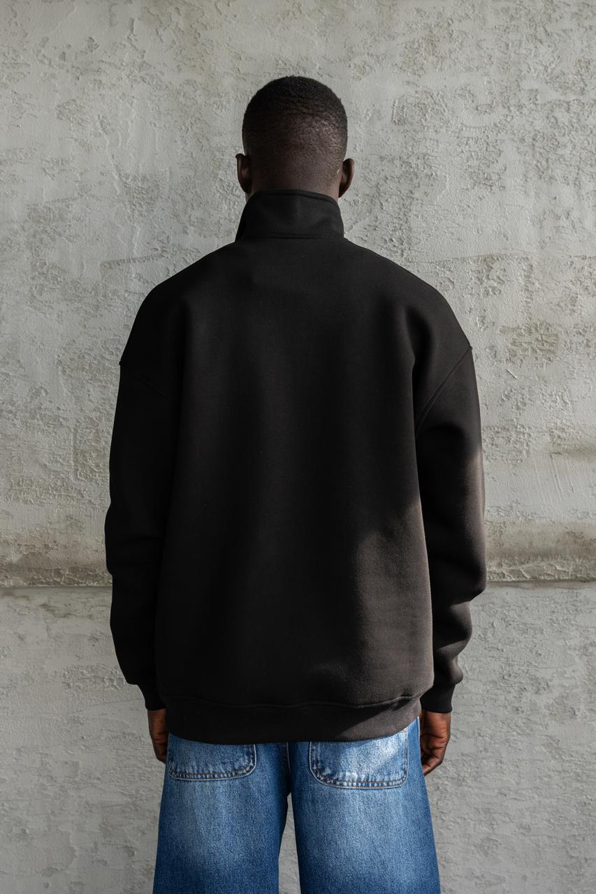 Erkek Basic Yüksek Yaka Sweatshirt Siyah