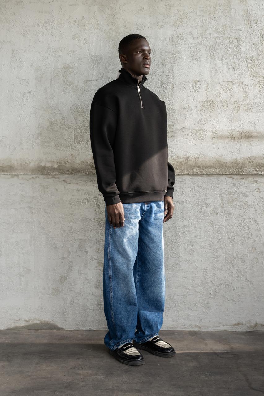 Erkek Basic Yüksek Yaka Sweatshirt Siyah