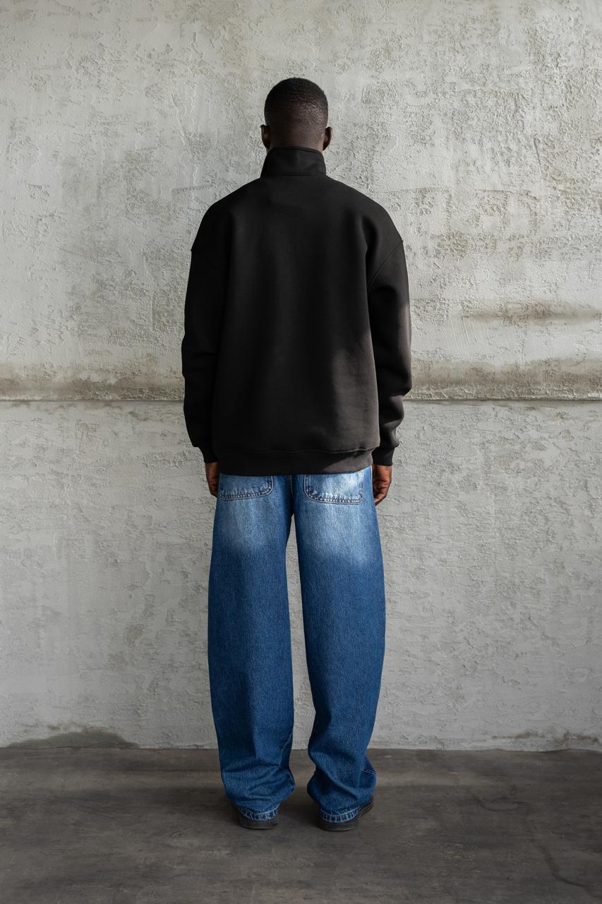 Erkek Basic Yüksek Yaka Sweatshirt Siyah