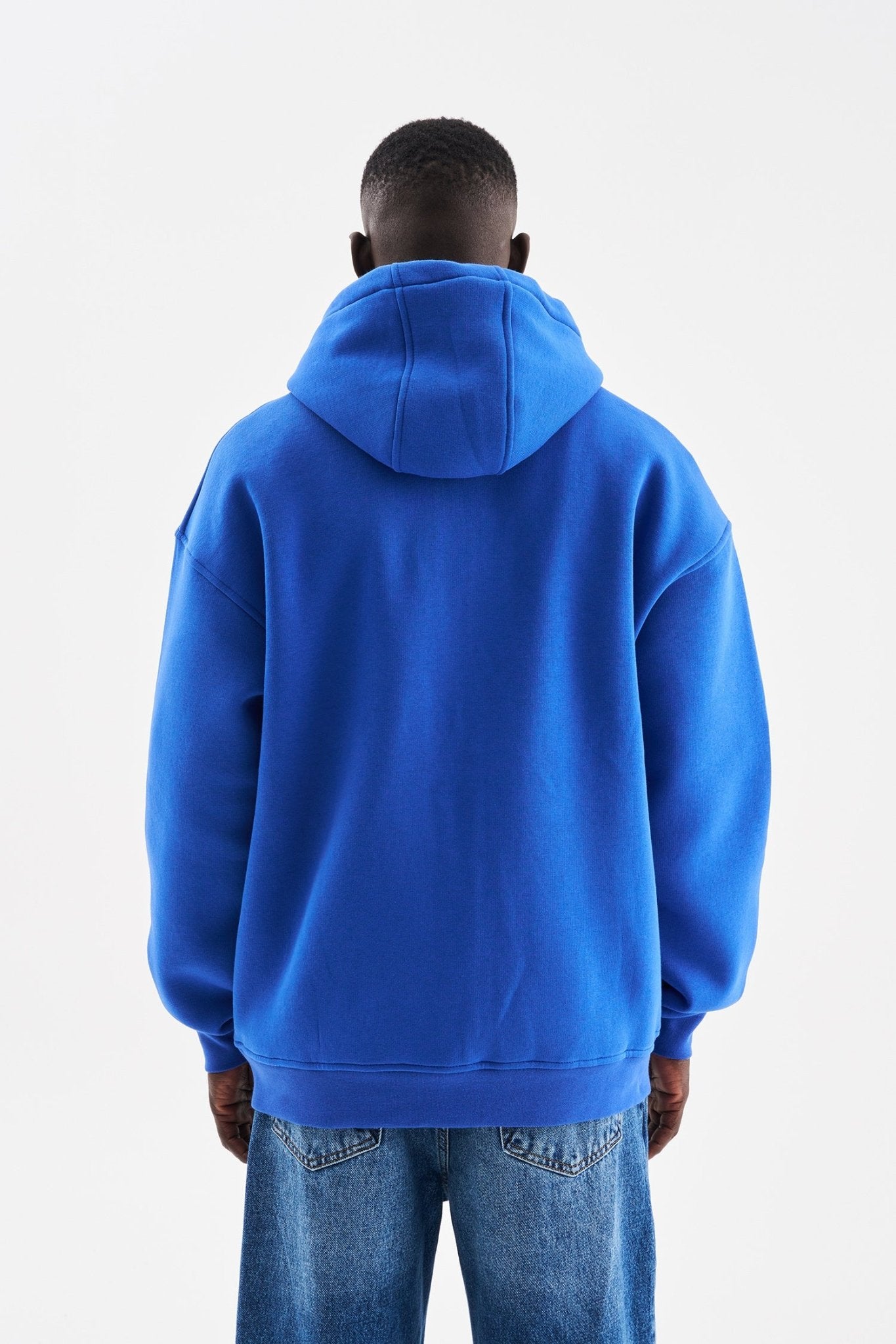 Erkek Baskılı Fermuarlı Kapüşonlu Sweatshirt Açık Mavi