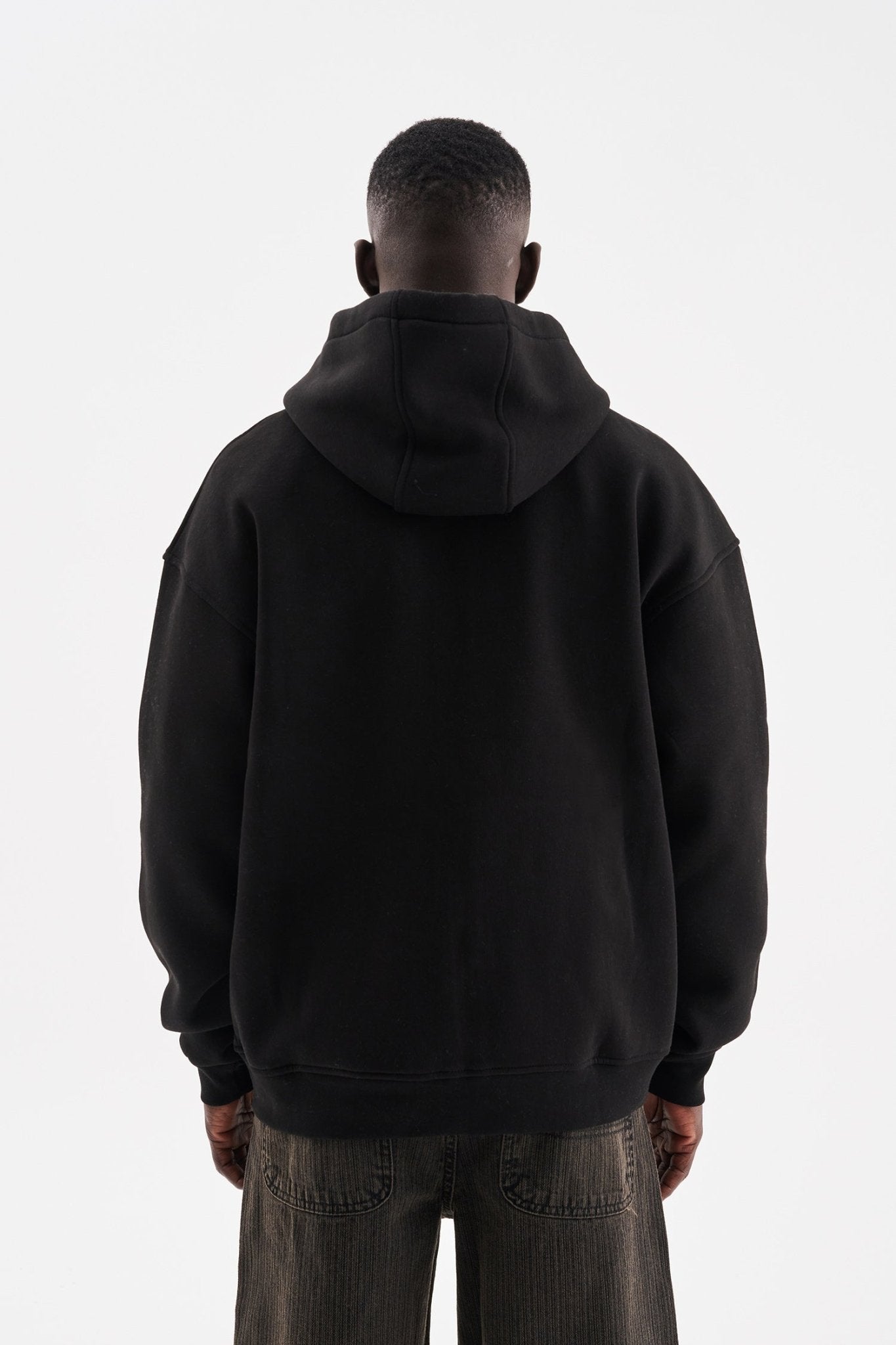 Erkek Baskılı Fermuarlı Kapüşonlu Sweatshirt Siyah