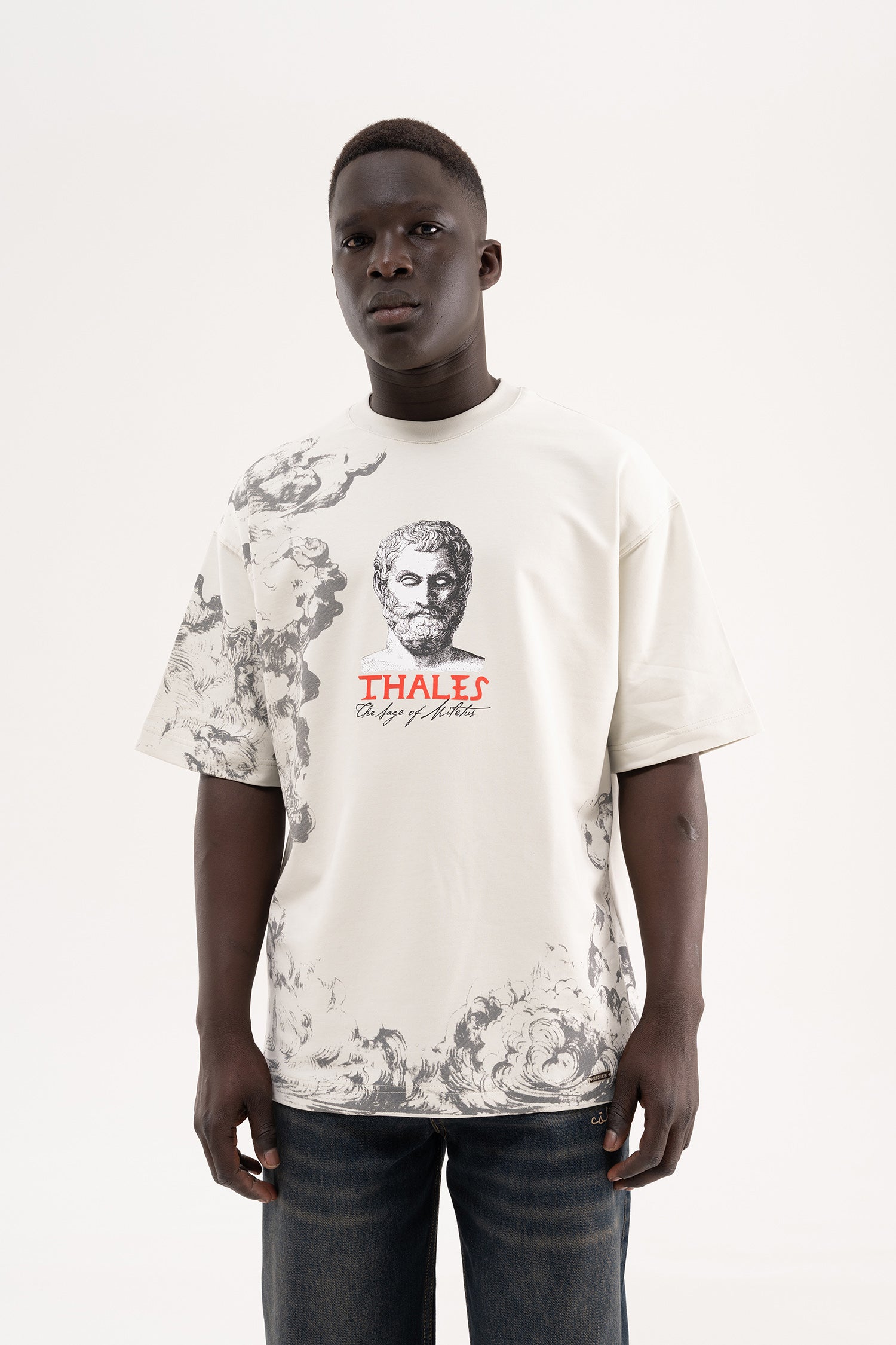Erkek Baskılı Nakışlı Oversize Tişört Uzay Grisi-4