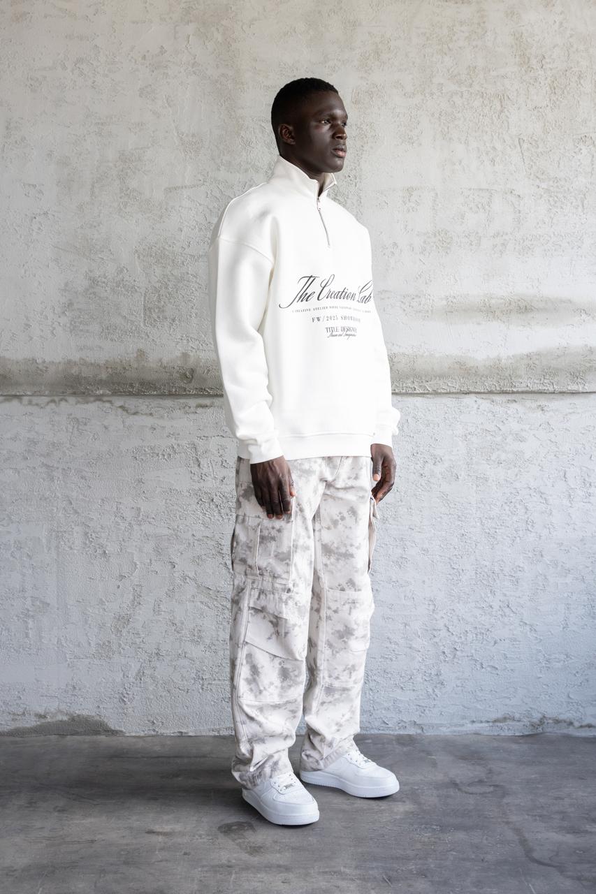 Erkek Baskılı Nakışlı Yüksek Yaka Sweatshirt Ekru