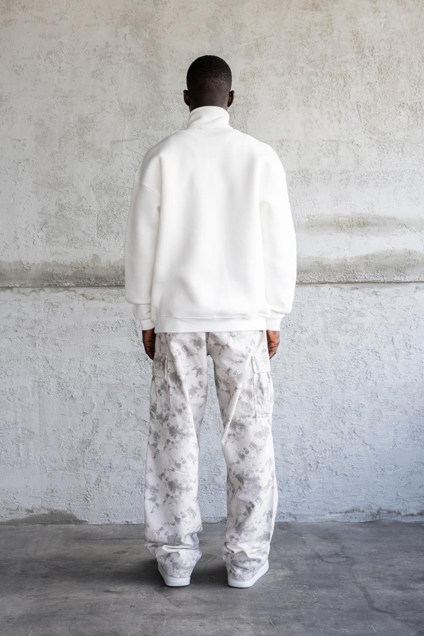 Erkek Baskılı Nakışlı Yüksek Yaka Sweatshirt Ekru