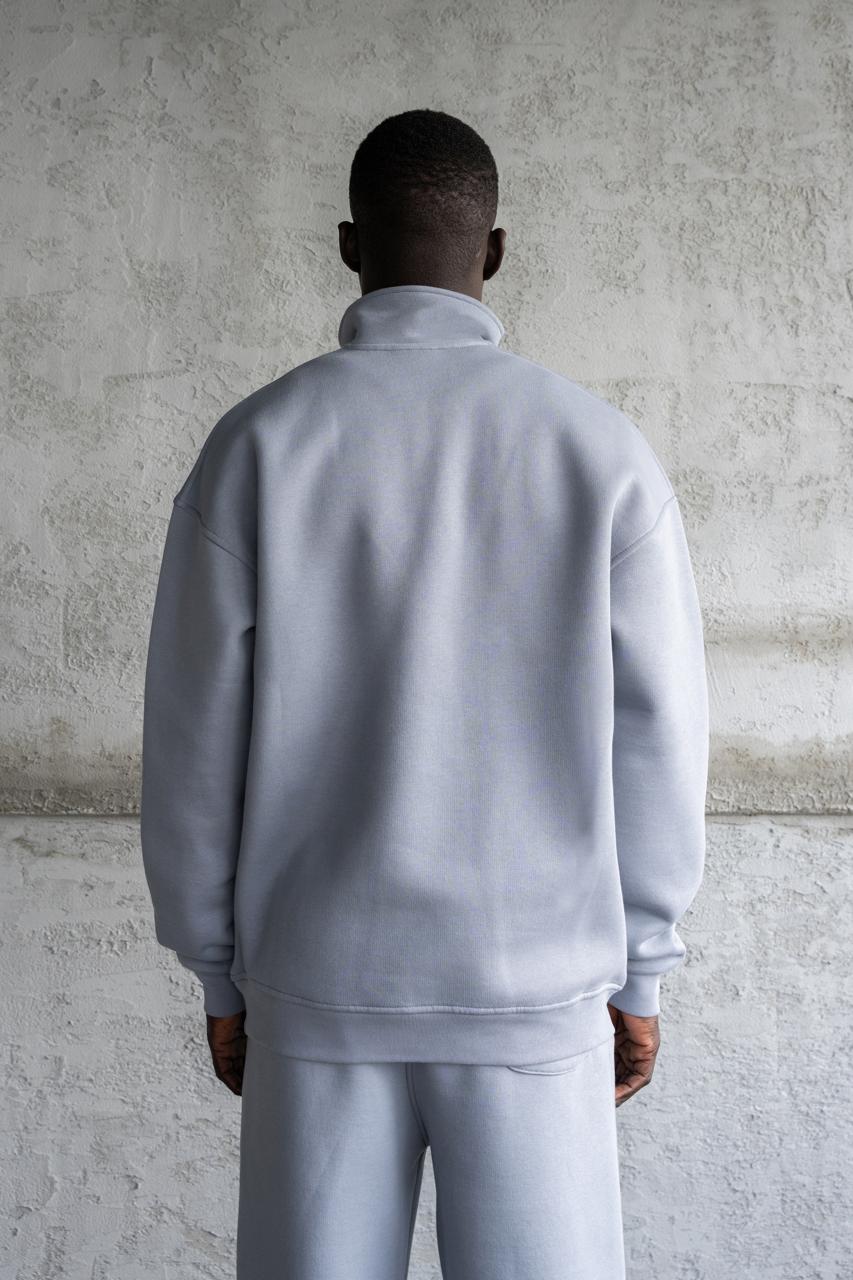 Erkek Baskılı Nakışlı Yüksek Yaka Sweatshirt Mavi - Duman