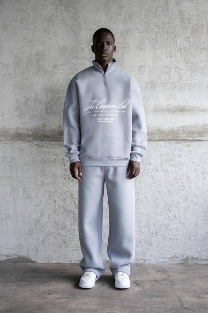 Erkek Baskılı Nakışlı Yüksek Yaka Sweatshirt Mavi - Duman