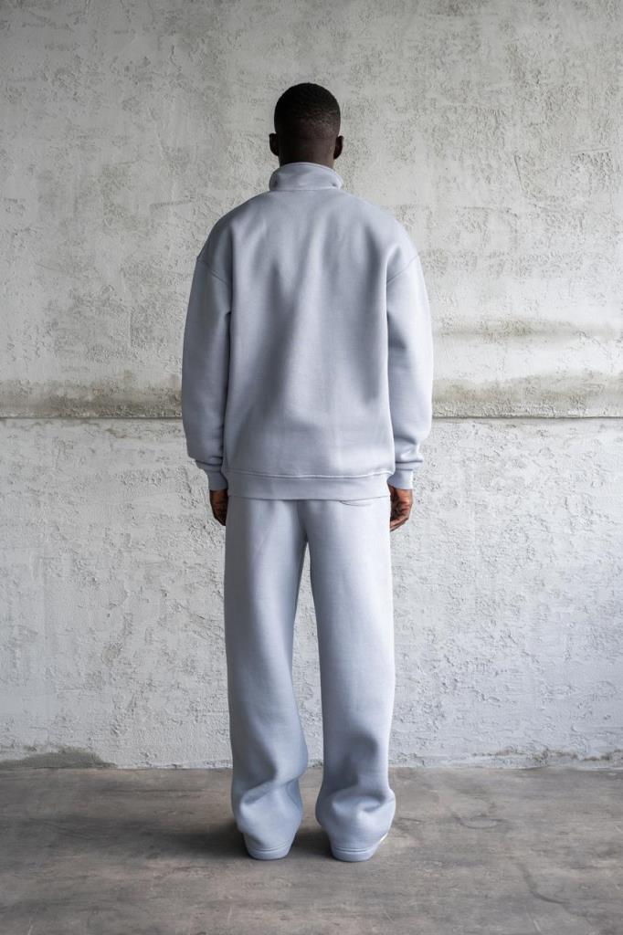 Erkek Baskılı Nakışlı Yüksek Yaka Sweatshirt Mavi - Duman