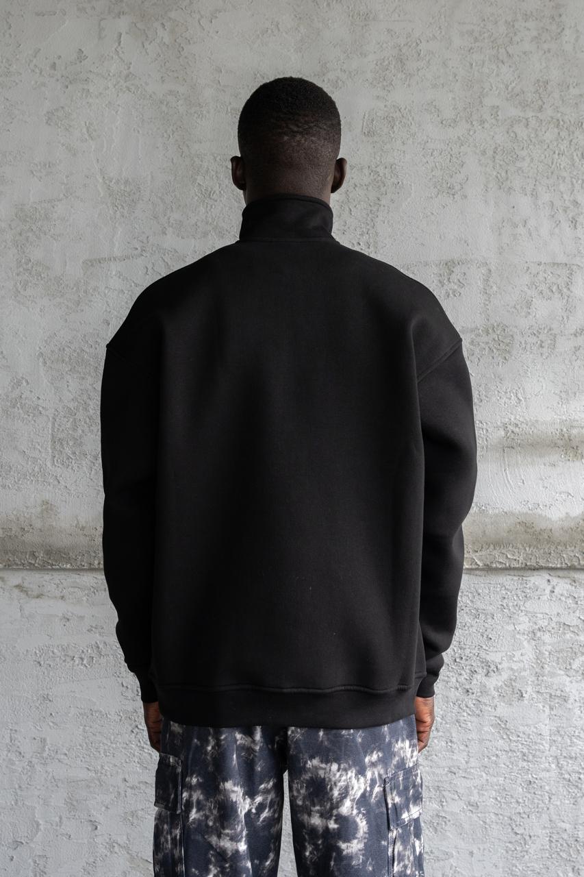 Erkek Baskılı Nakışlı Yüksek Yaka Sweatshirt Siyah