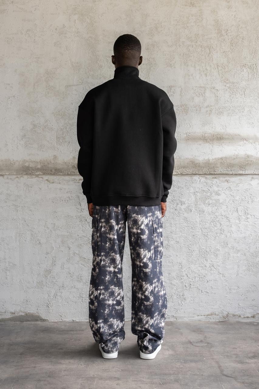 Erkek Baskılı Nakışlı Yüksek Yaka Sweatshirt Siyah