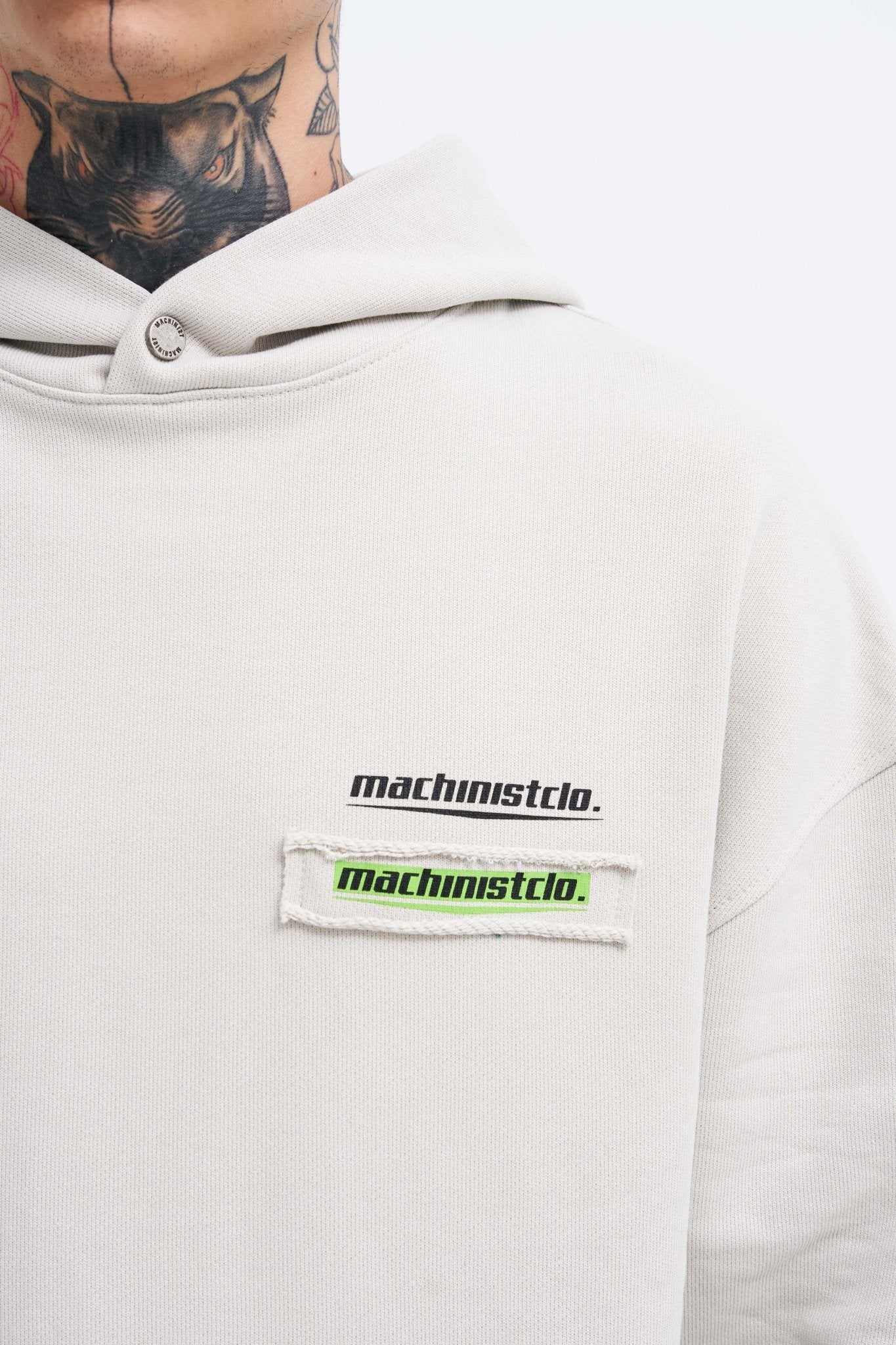 Erkek Baskılı Patchwork Kapüşonlu Sweatshirt Uzay Grisi