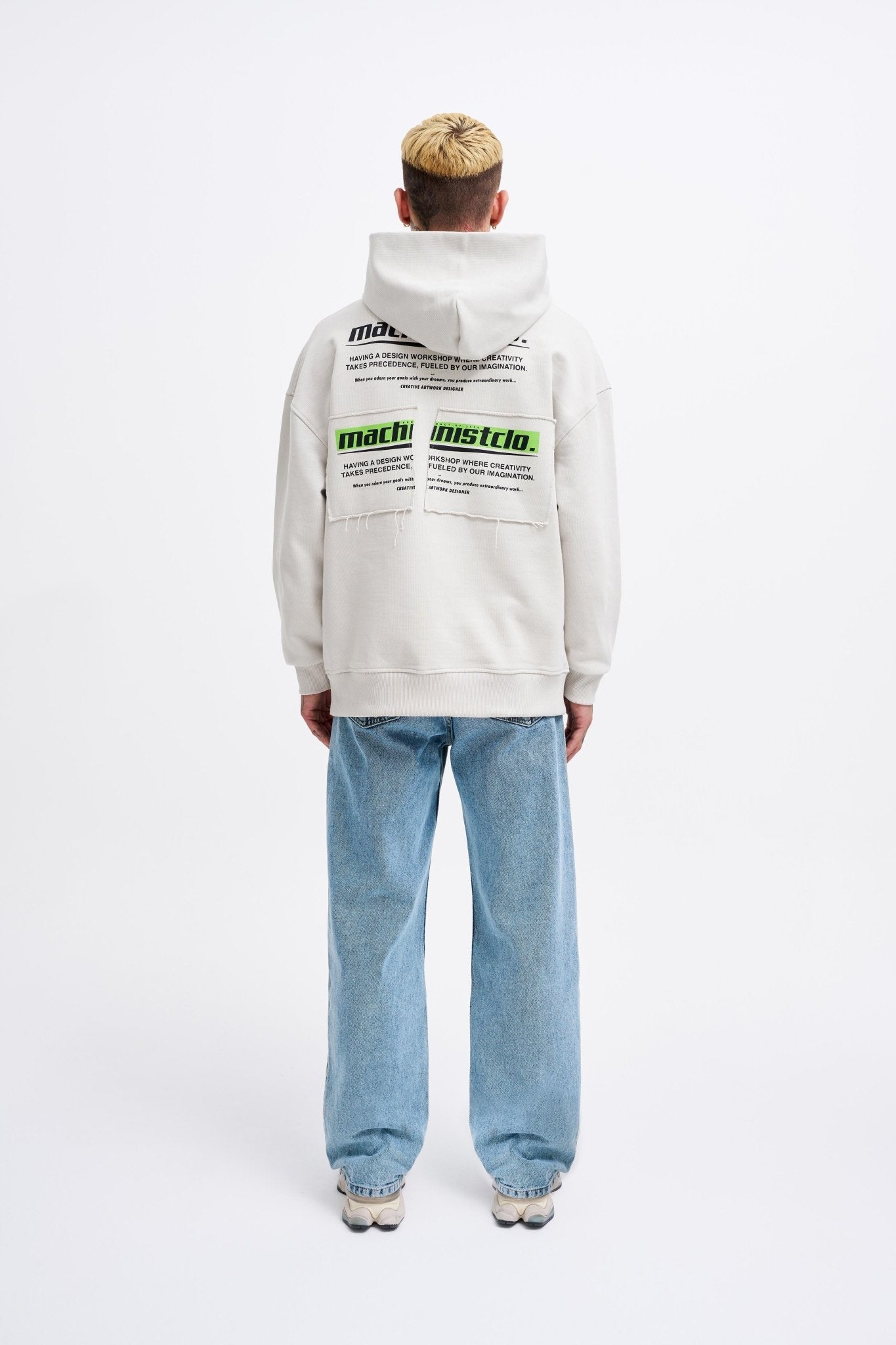 Erkek Baskılı Patchwork Kapüşonlu Sweatshirt Uzay Grisi