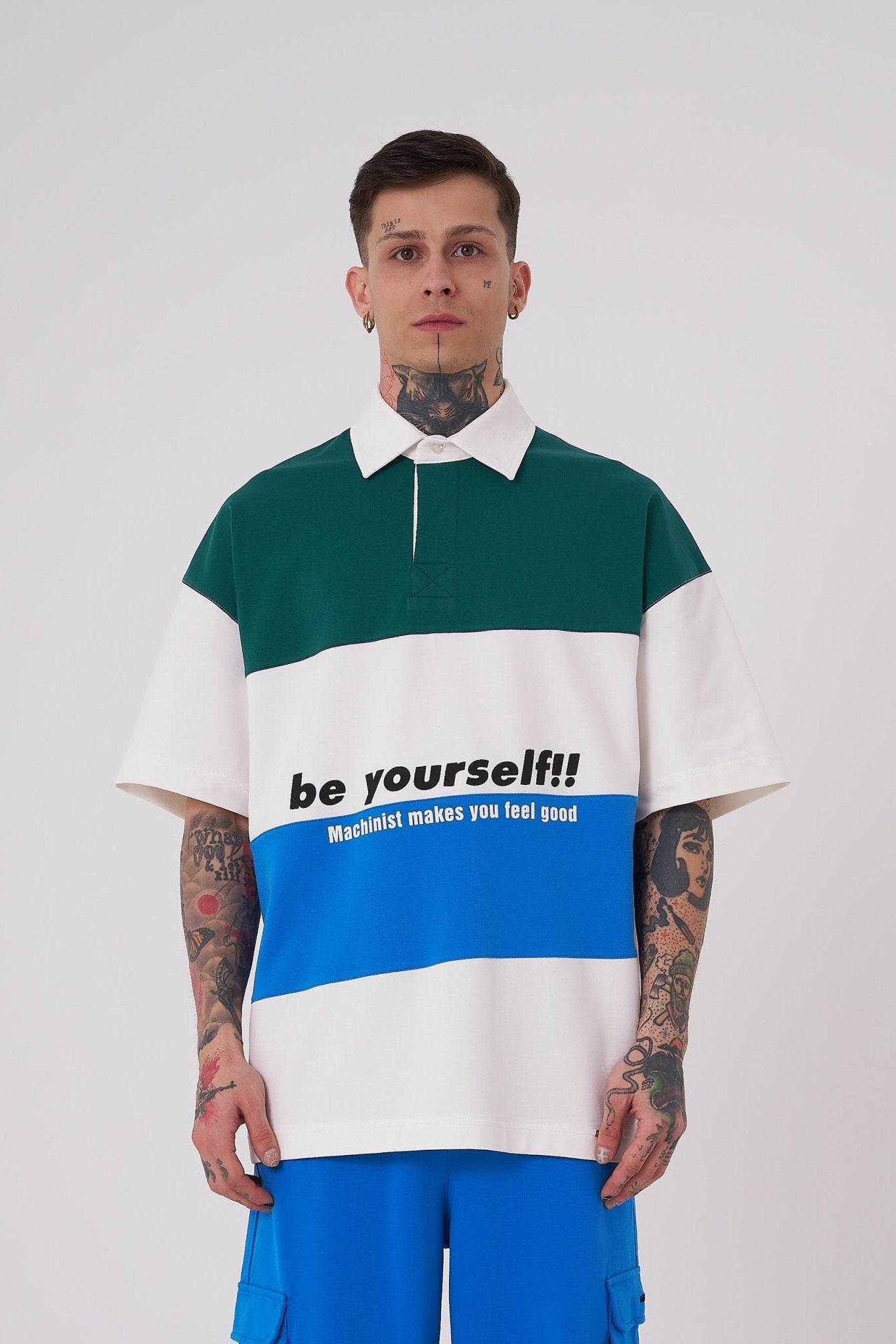 Erkek Be Yourself Polo Yaka Oversize Tişört Ekru