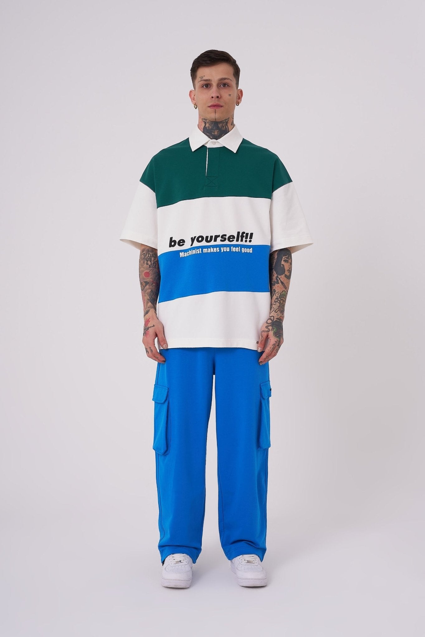 Erkek Be Yourself Polo Yaka Oversize Tişört Ekru