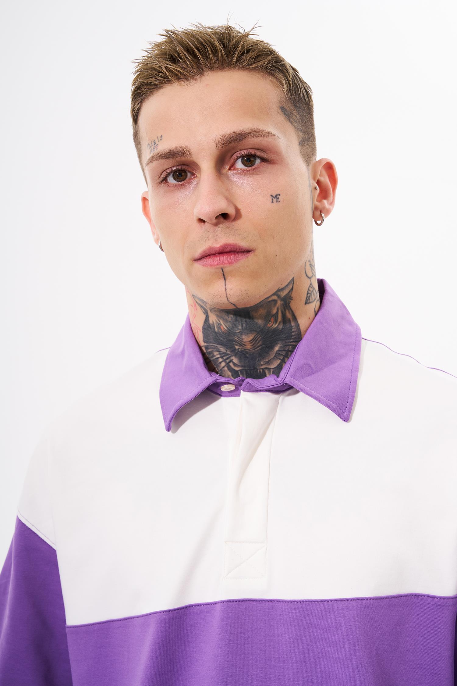 Erkek Be Yourself Polo Yaka Oversize Tişört Mor