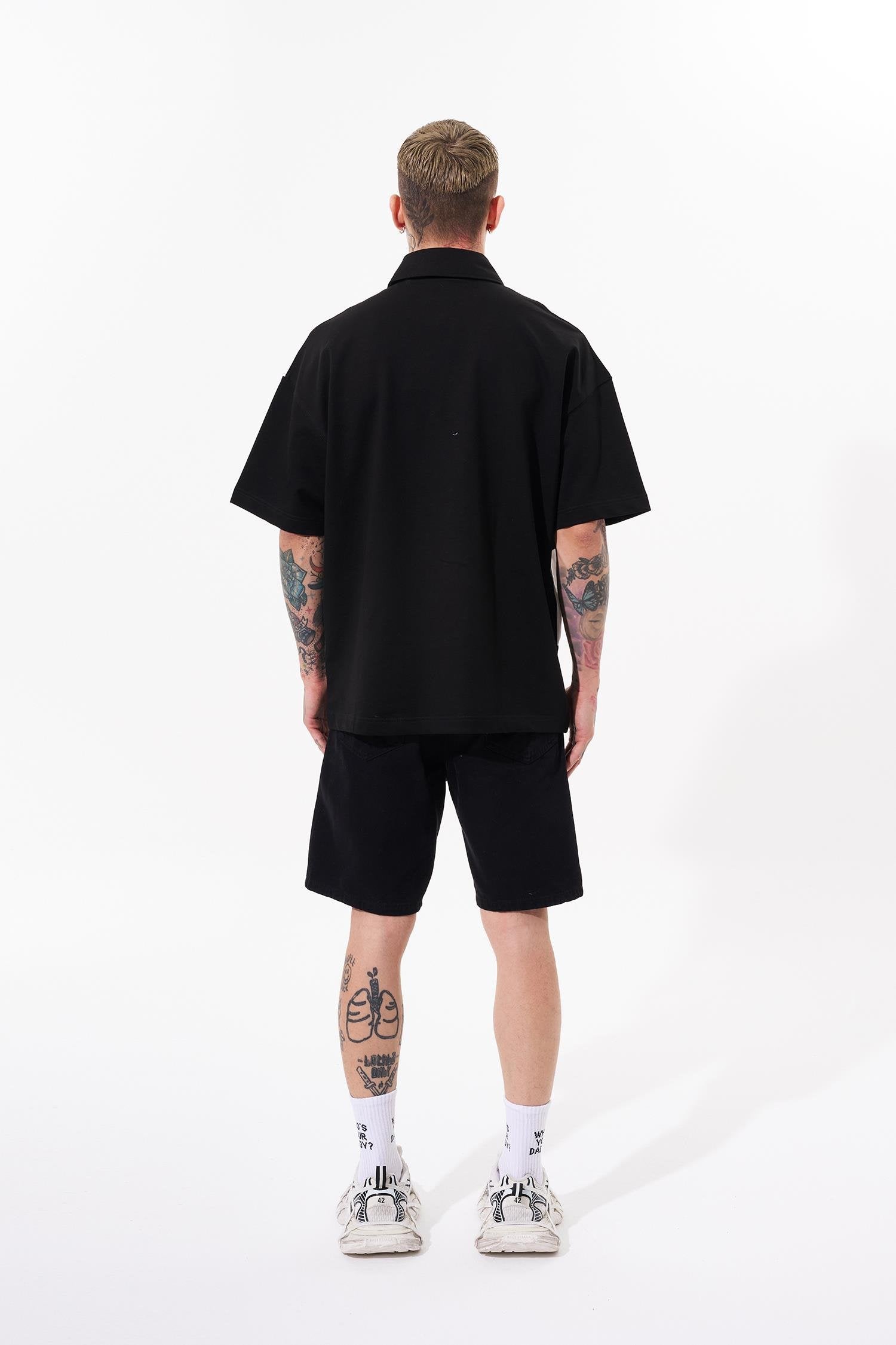 Erkek Be Yourself Polo Yaka Oversize Tişört Siyah