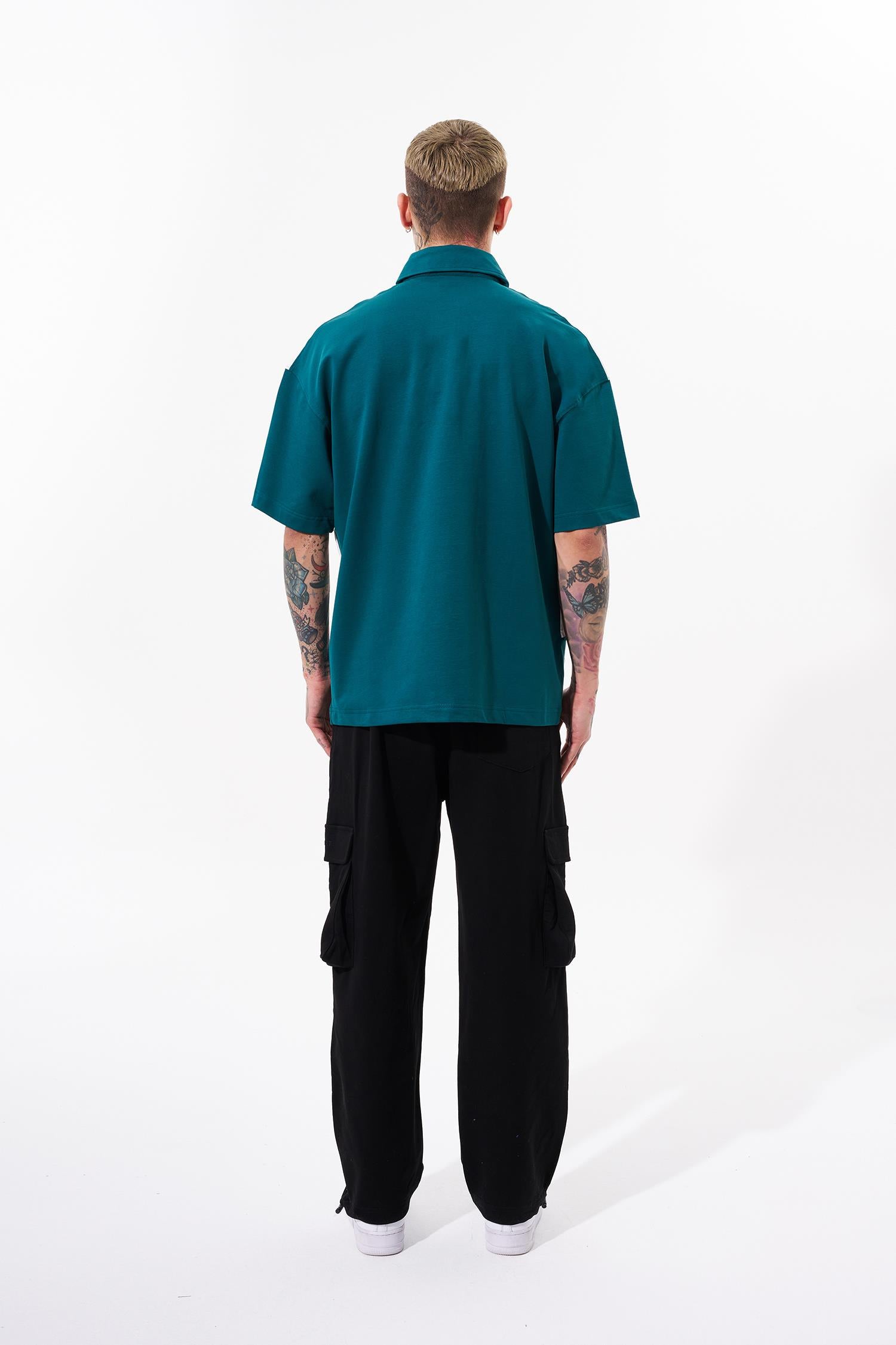 Erkek Be Yourself Polo Yaka Oversize Tişört Yağ Yeşili