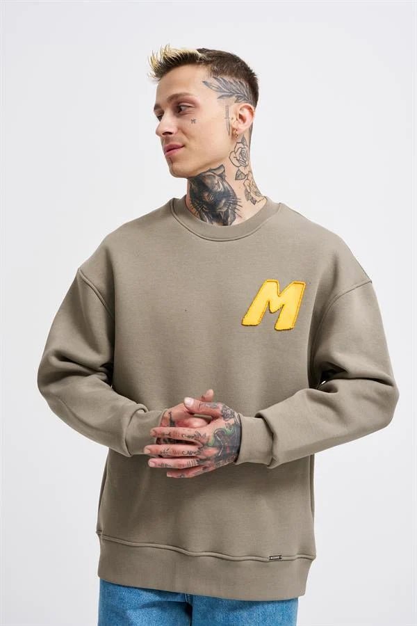 Erkek Bead Embrodered Sweatshirt Haki