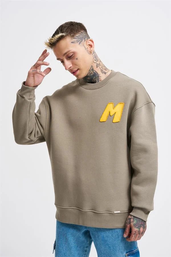 Erkek Bead Embrodered Sweatshirt Haki