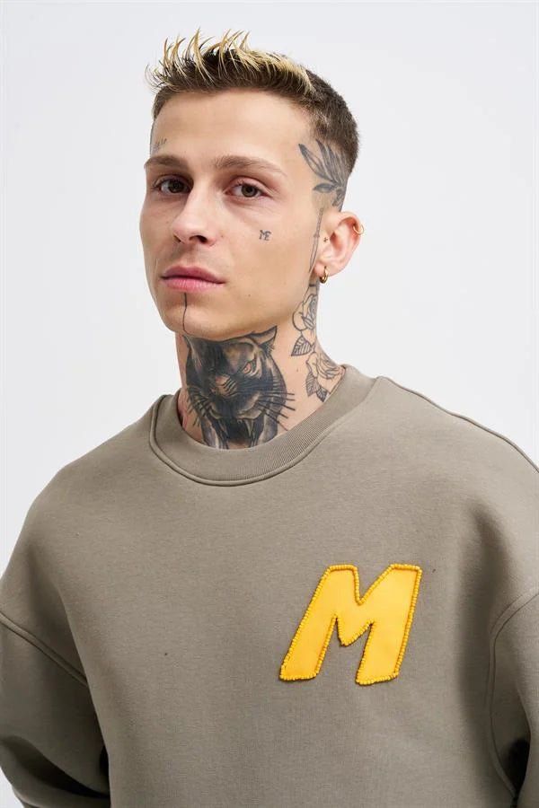 Erkek Bead Embrodered Sweatshirt Haki