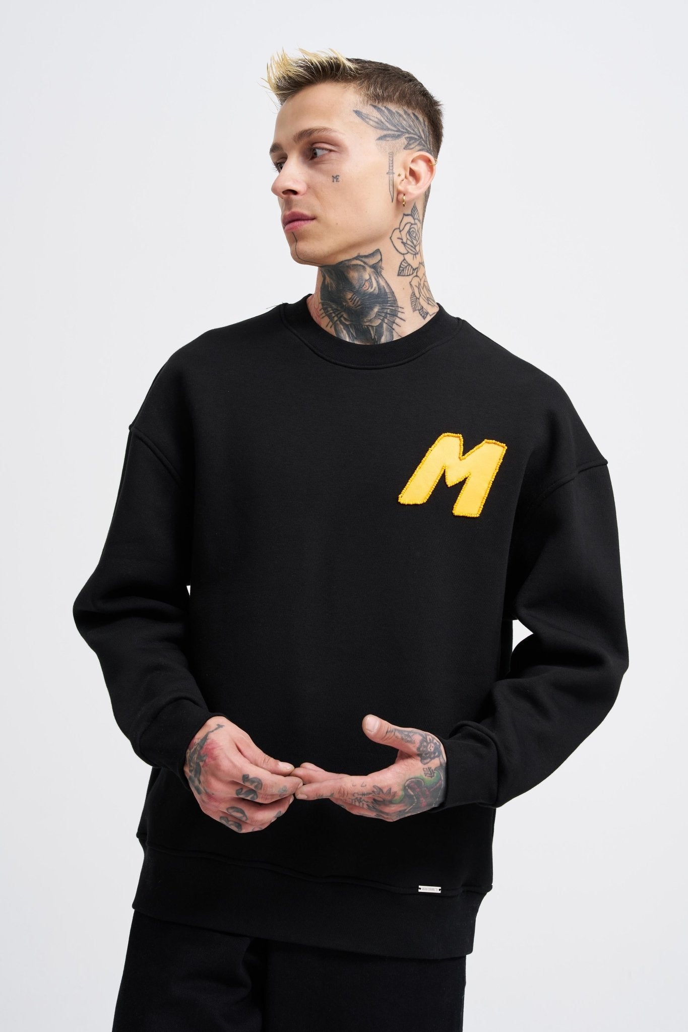 Erkek Bead Embrodered Sweatshirt Siyah