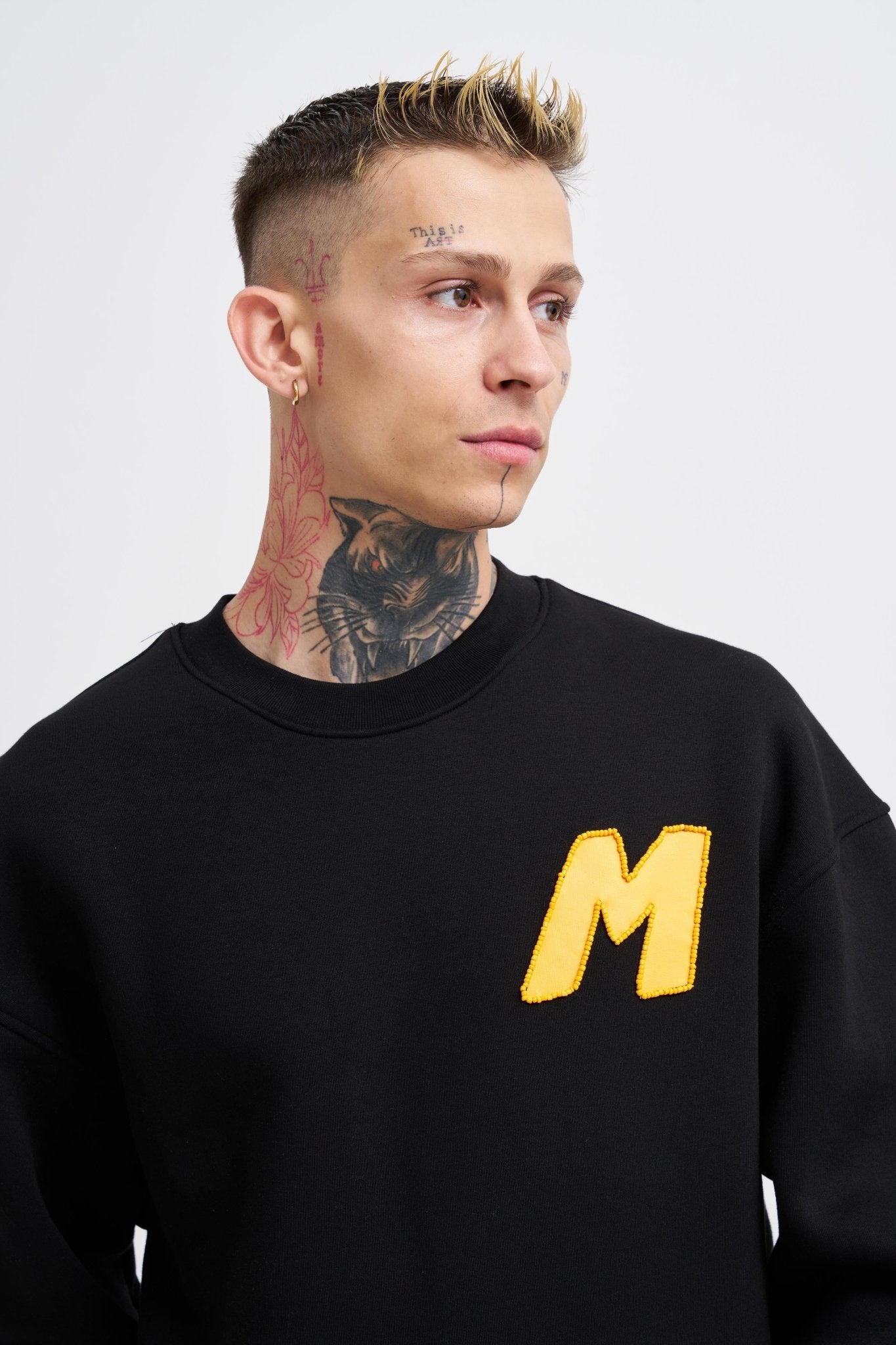 Erkek Bead Embrodered Sweatshirt Siyah