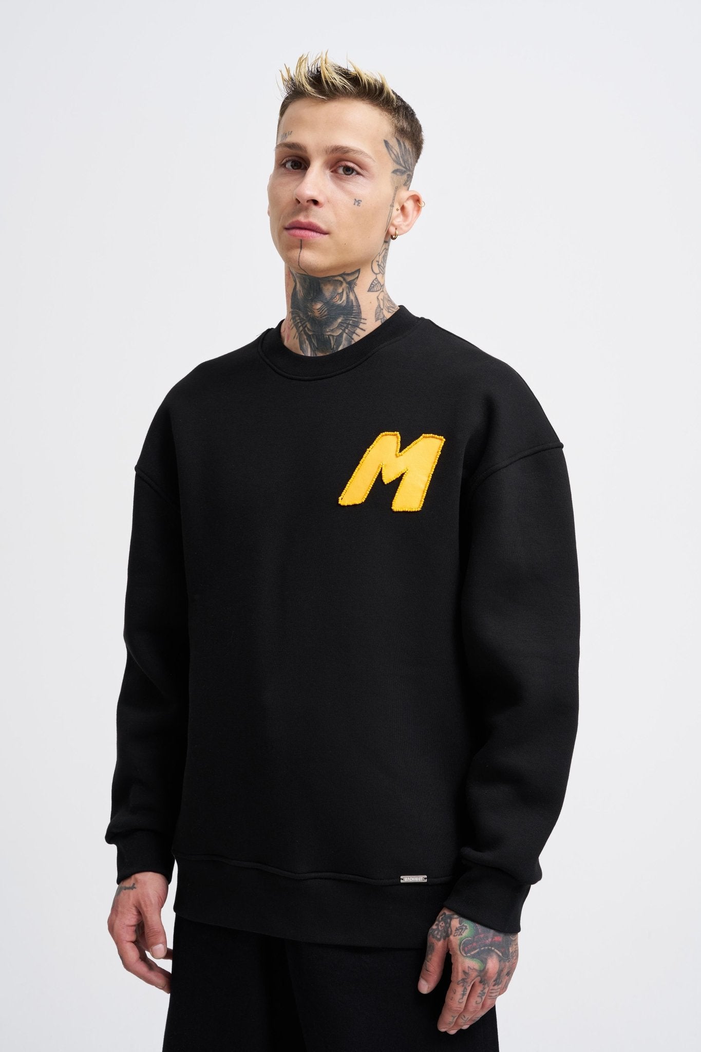 Erkek Bead Embrodered Sweatshirt Siyah