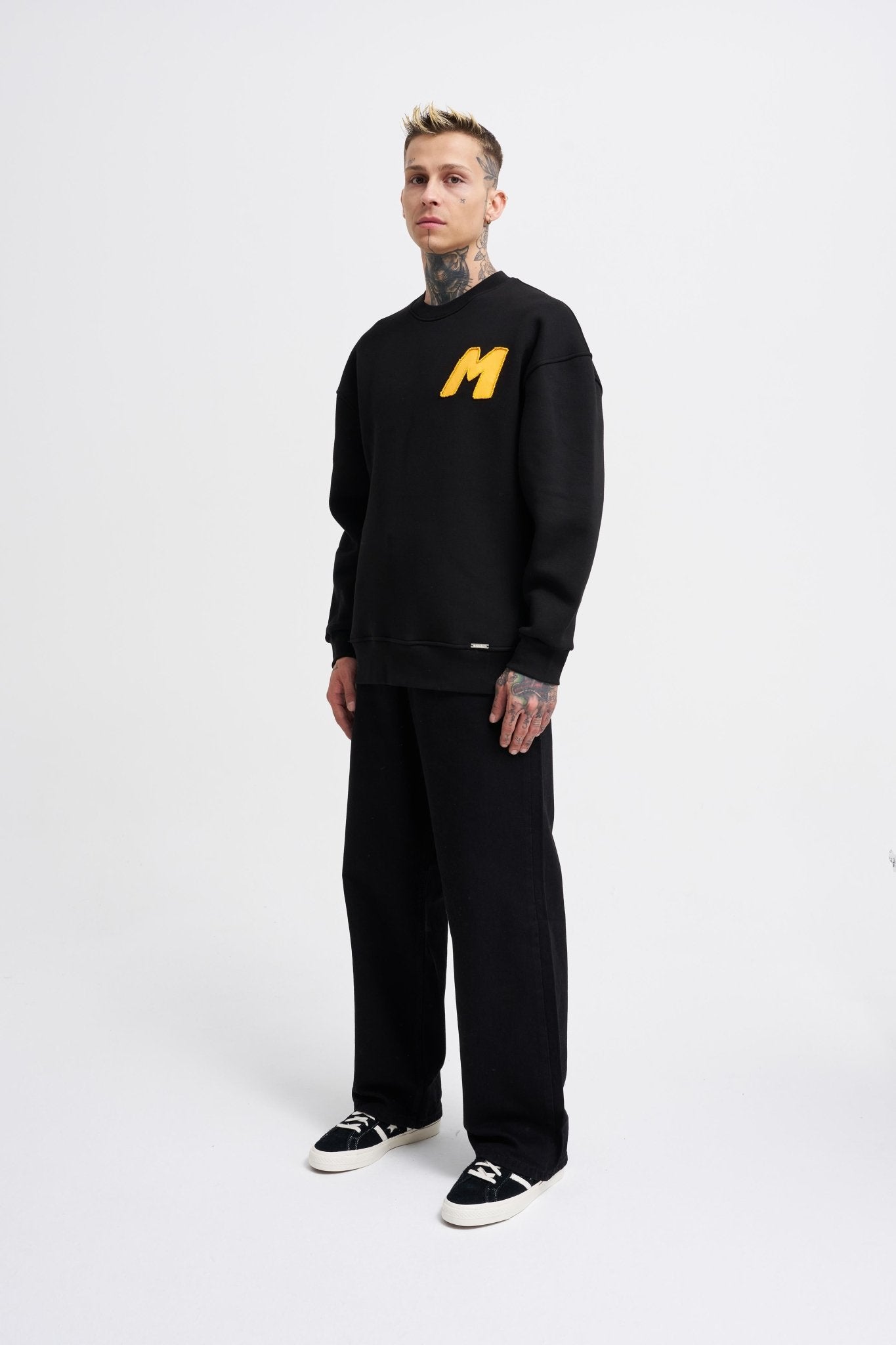 Erkek Bead Embrodered Sweatshirt Siyah