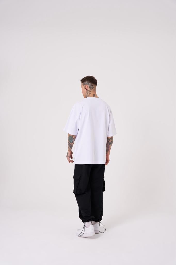 Erkek Believe Me Baskılı Oversize Tişört Beyaz