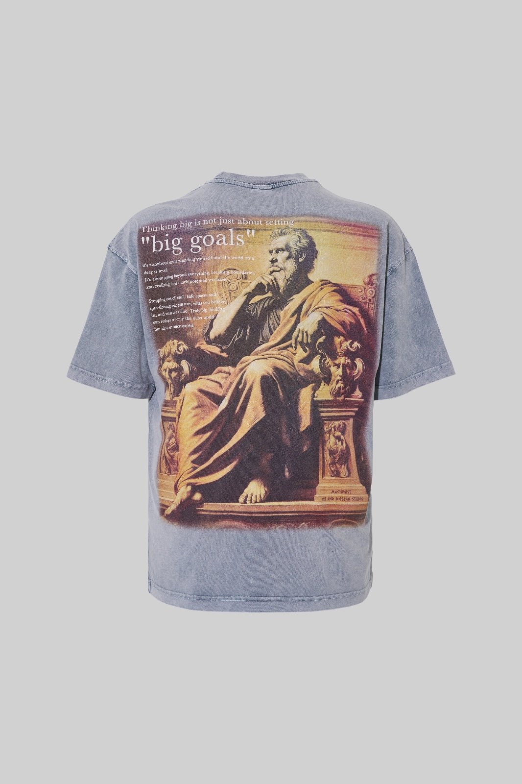 Erkek Big Goals Slogan Baskılı Yıkamalı Oversize Tişört Gri