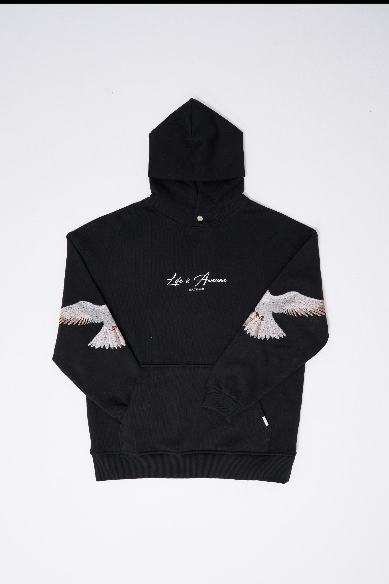 Erkek Birds Embroidered Kapüşonlu Sweatshirt Siyah