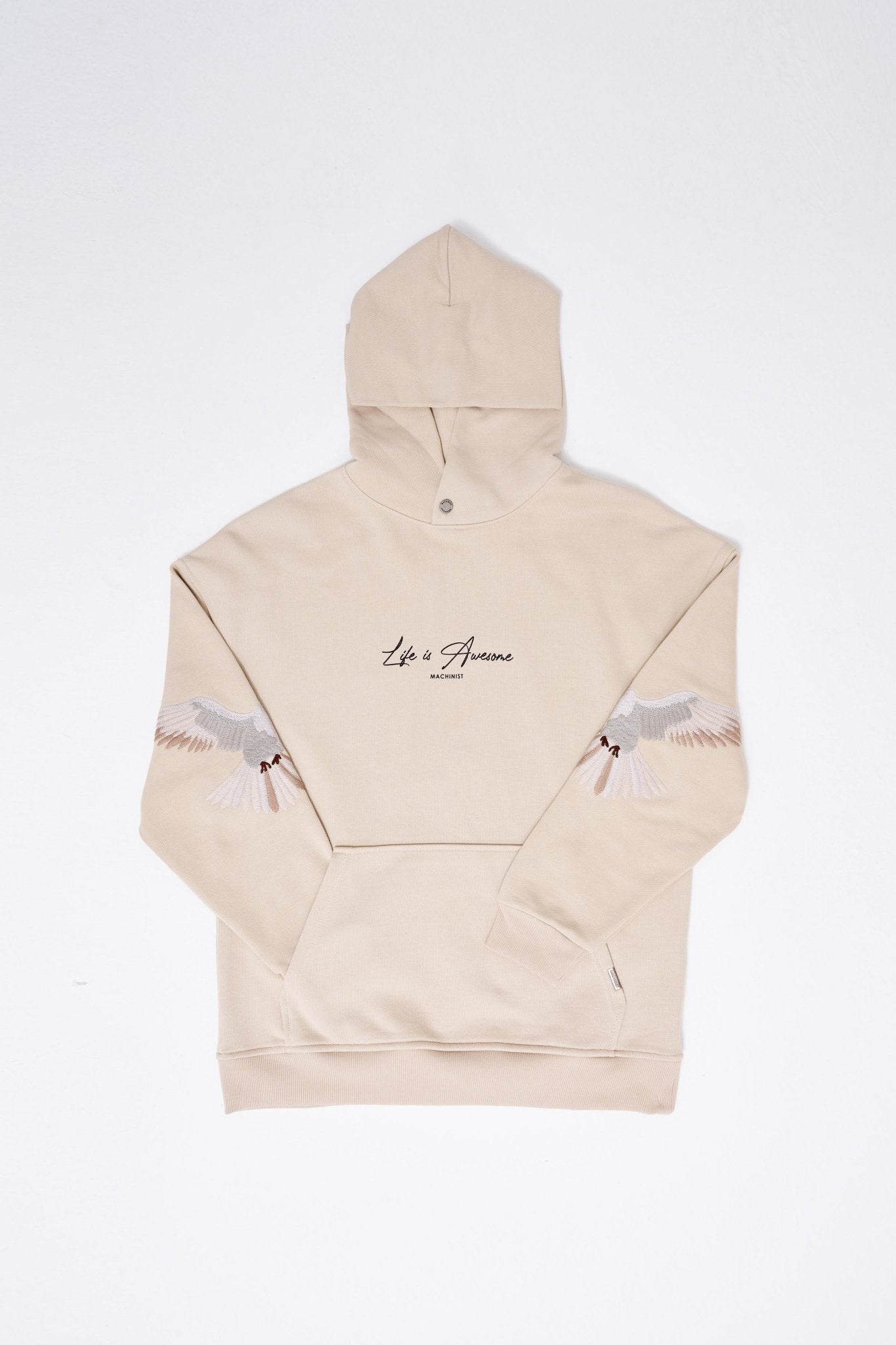 Erkek Birds Embroidered Kapüşonlu Sweatshirt Açık Bej