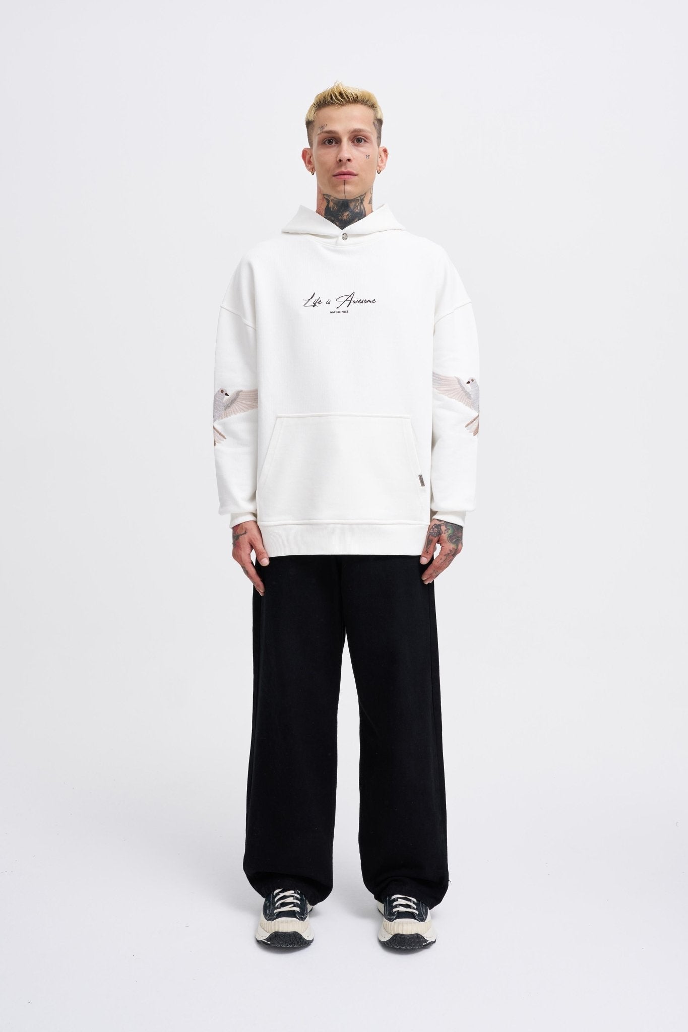 Erkek Birds Embroidered Kapüşonlu Sweatshirt Ekru