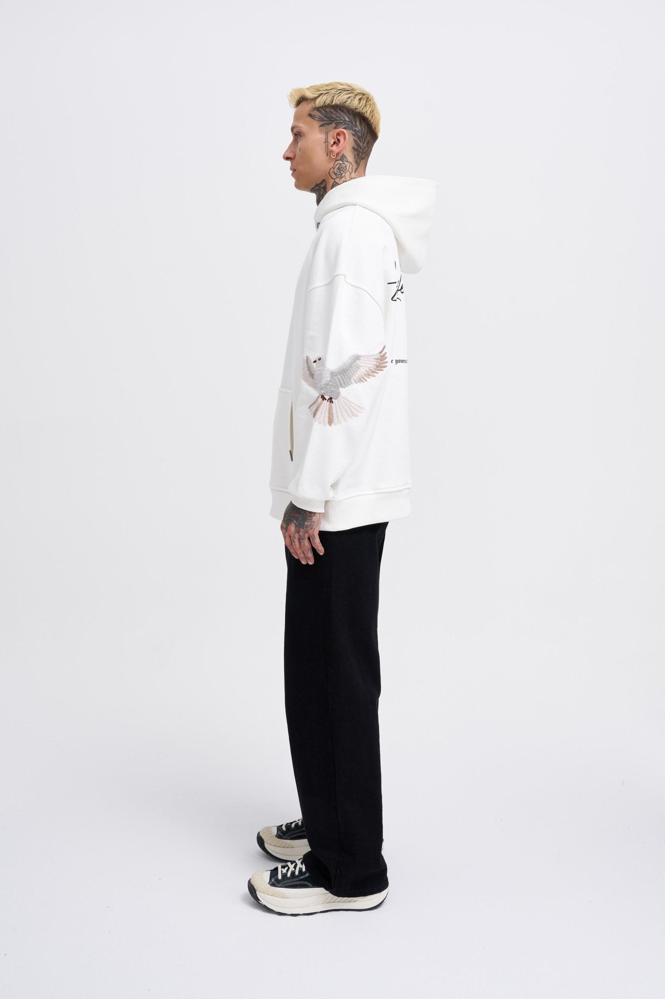 Erkek Birds Embroidered Kapüşonlu Sweatshirt Ekru