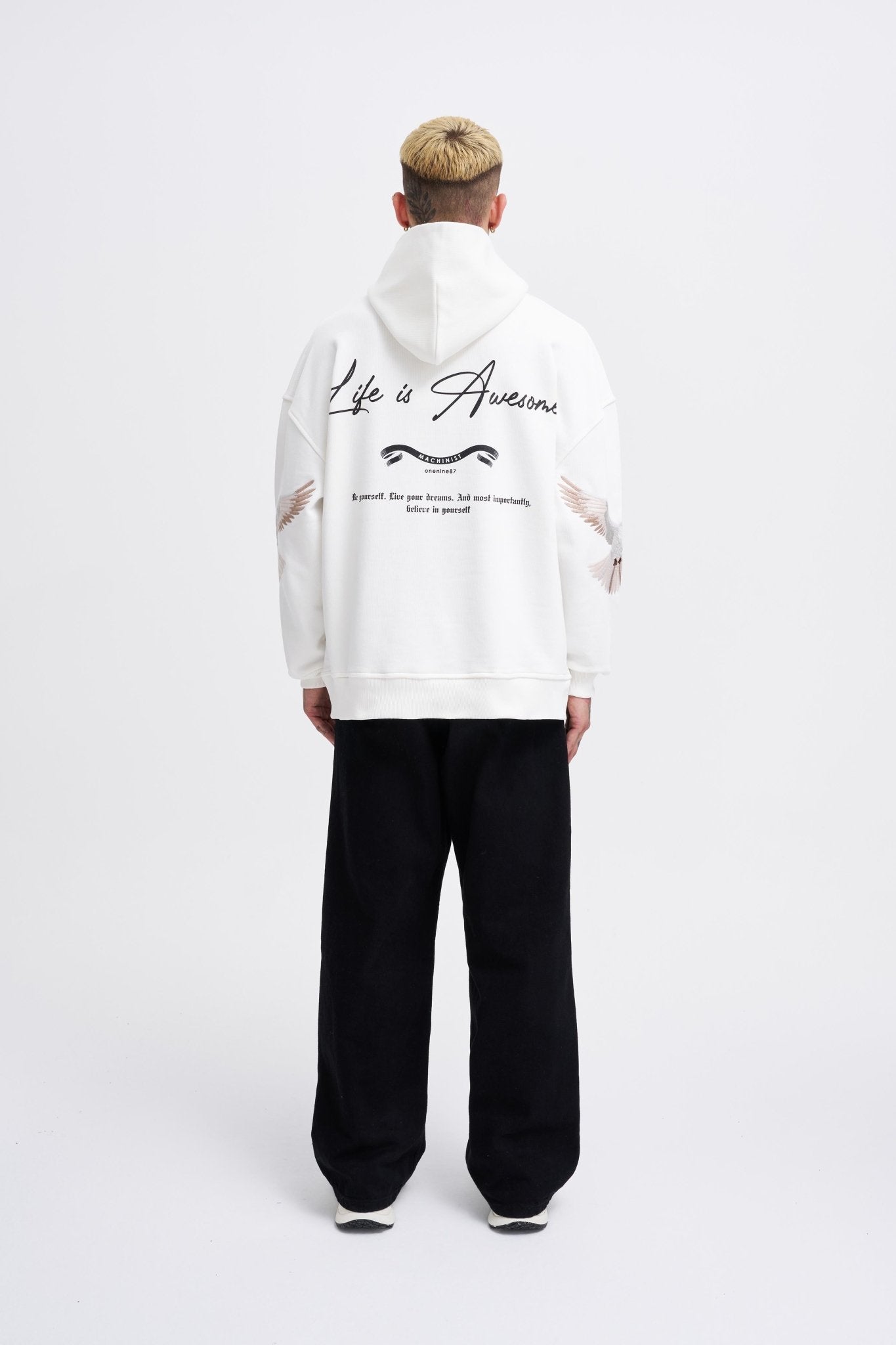 Erkek Birds Embroidered Kapüşonlu Sweatshirt Ekru