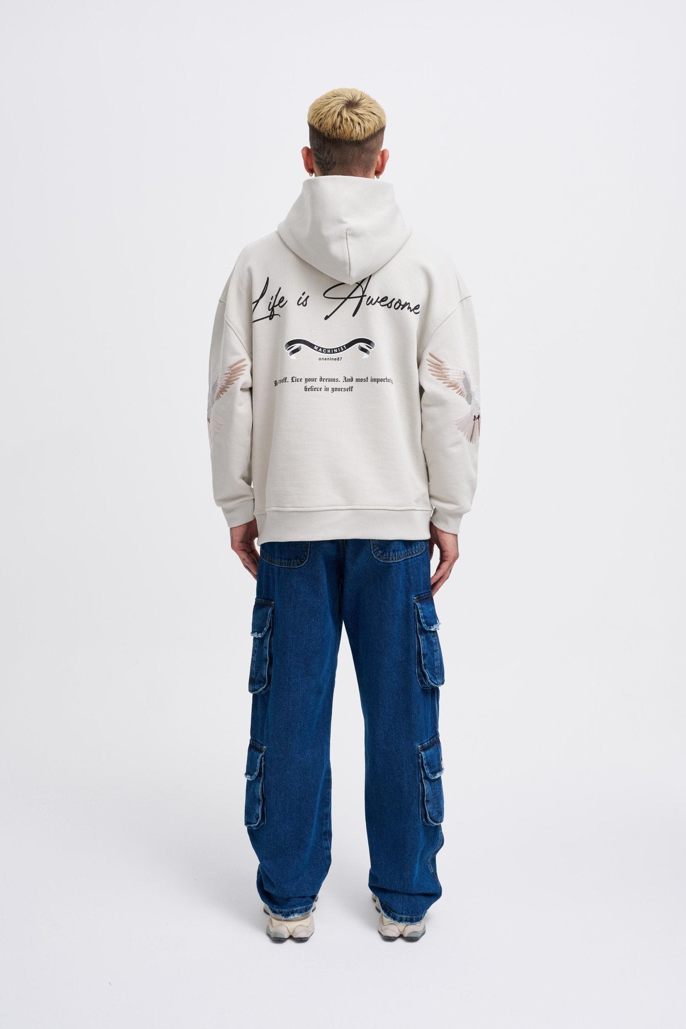 Erkek Birds Embroidered Kapüşonlu Sweatshirt Uzay Grisi