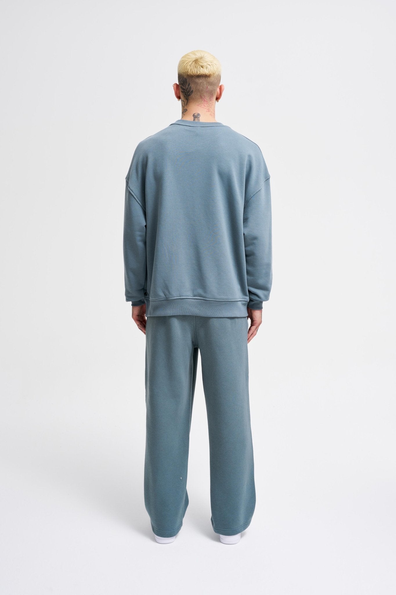 Erkek Bisiklet Yaka Basic Oversize Sweatshirt Mavi Duman