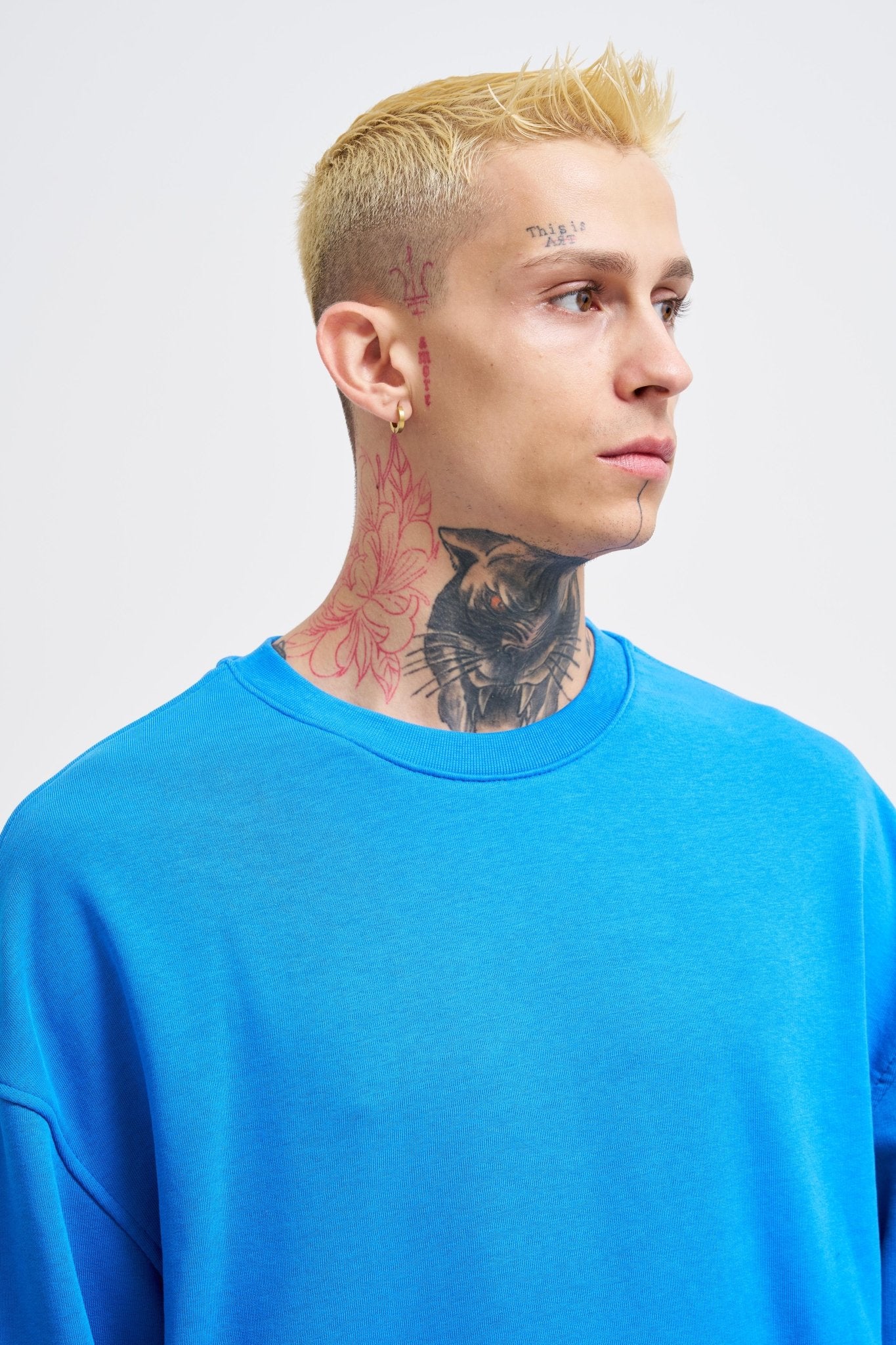 Erkek Bisiklet Yaka Basic Oversize Sweatshirt Saks Mavi