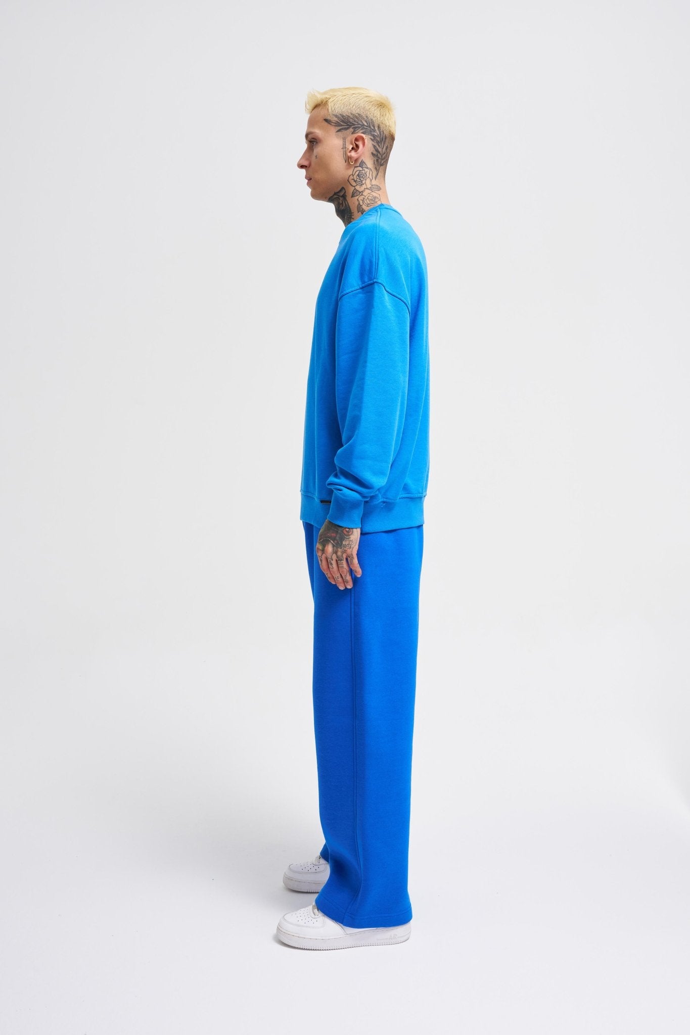 Erkek Bisiklet Yaka Basic Oversize Sweatshirt Saks Mavi