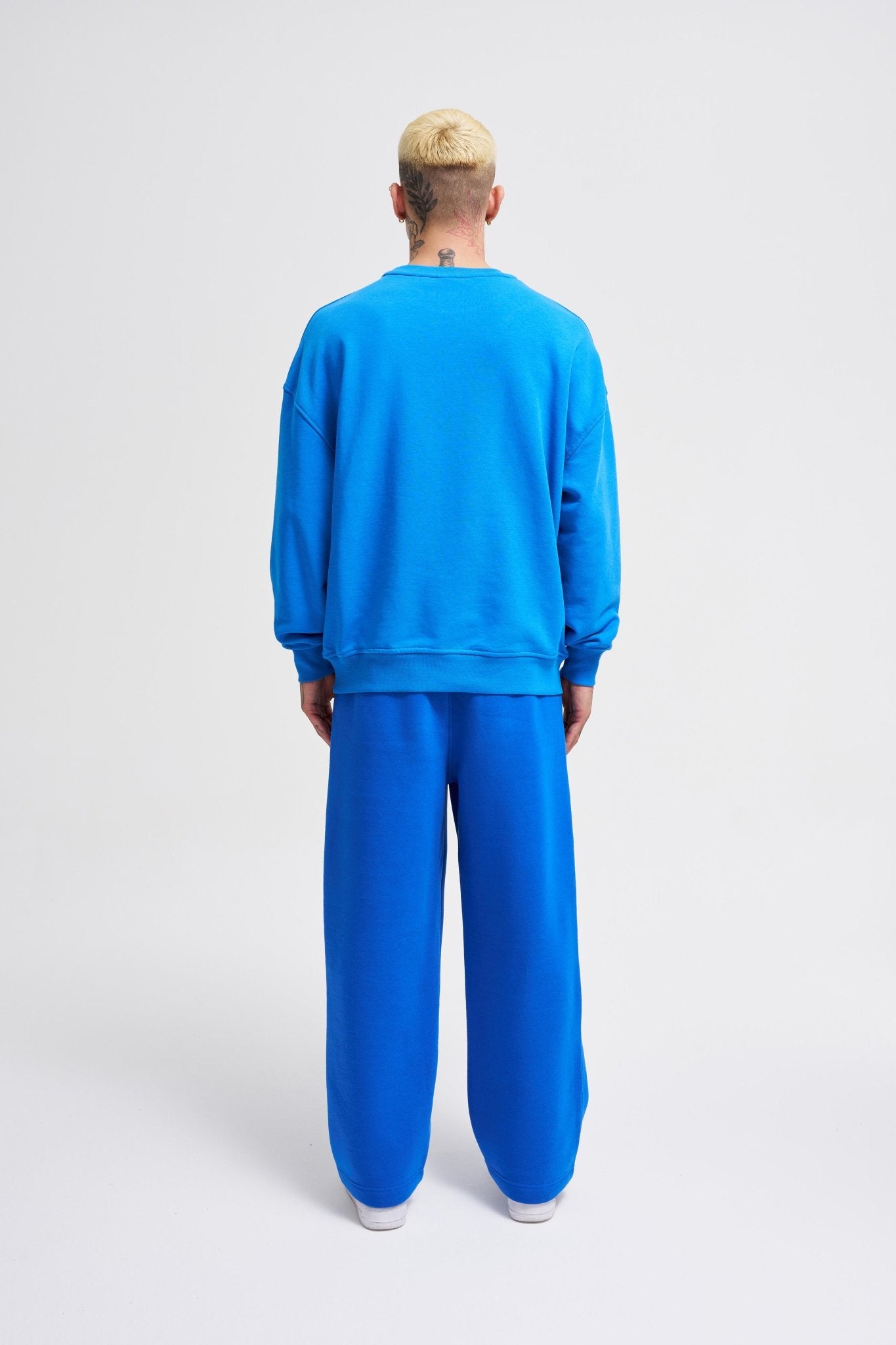 Erkek Bisiklet Yaka Basic Oversize Sweatshirt Saks Mavi