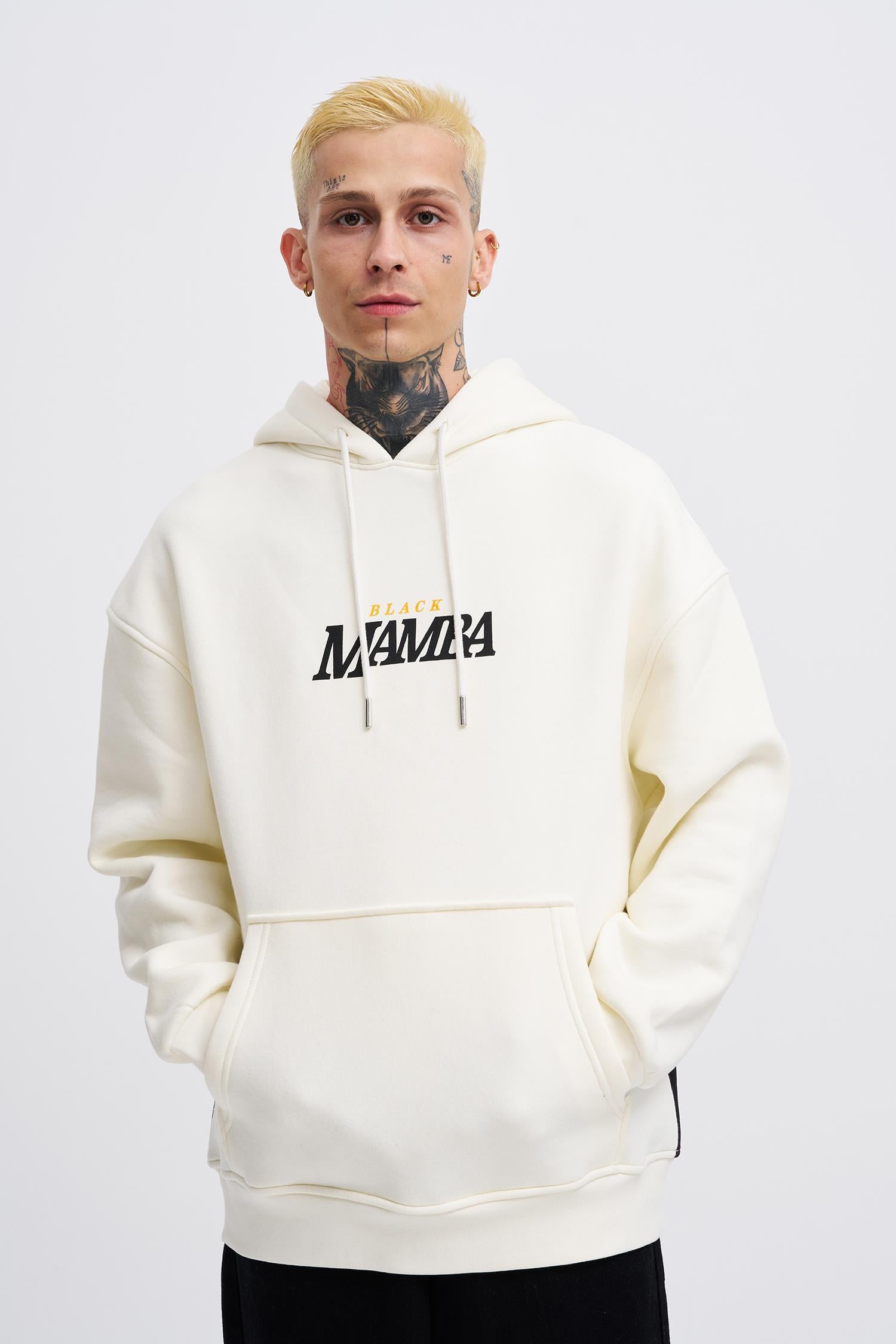 Erkek Black Mamba Baskılı Oversize Sweatshirt Ekru