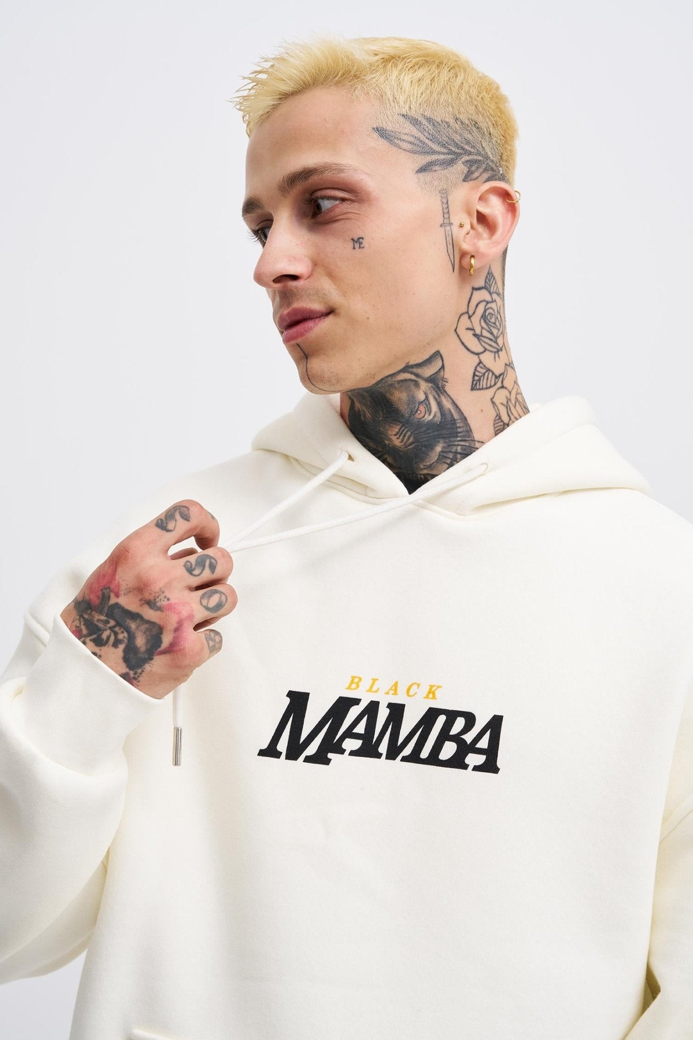 Erkek Black Mamba Baskılı Oversize Sweatshirt Ekru