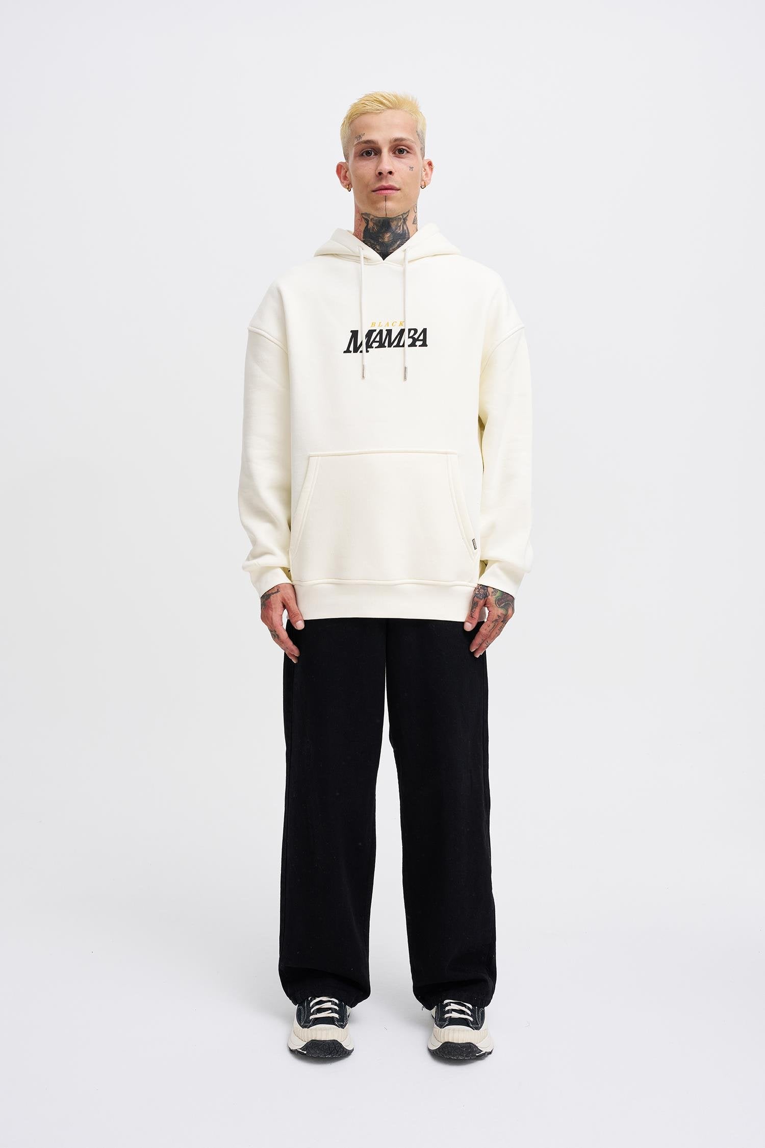 Erkek Black Mamba Baskılı Oversize Sweatshirt Ekru